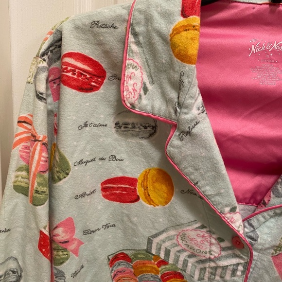 Nick & Nora Flannel Macaron Pajama Top Button up Shirt Novelty Warm Cozy Cotton - Picture 4 of 10